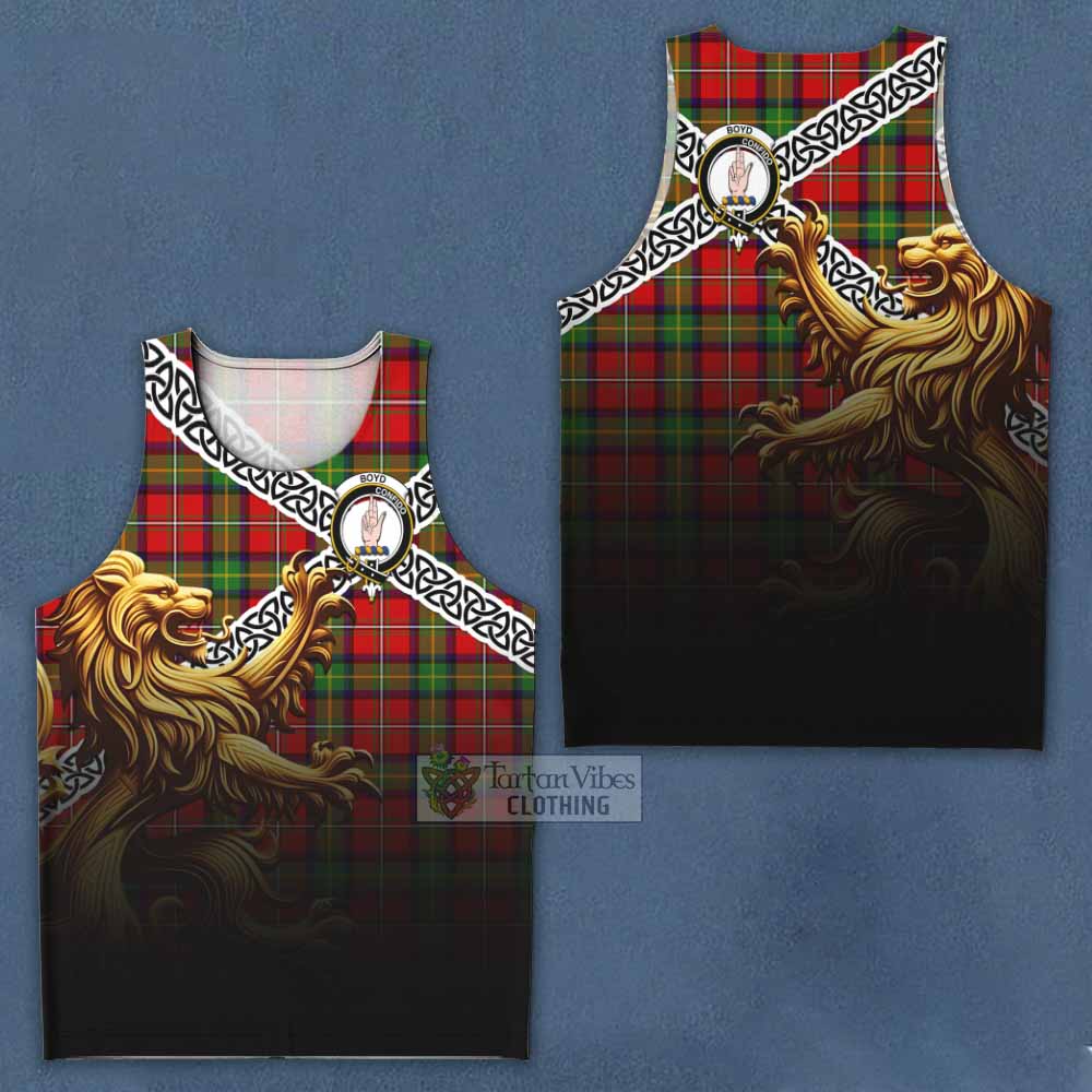 Tartan Vibes Clothing Boyd Crest Tartan Men's Tank Top with Golden Lion Emblem Celtic Style