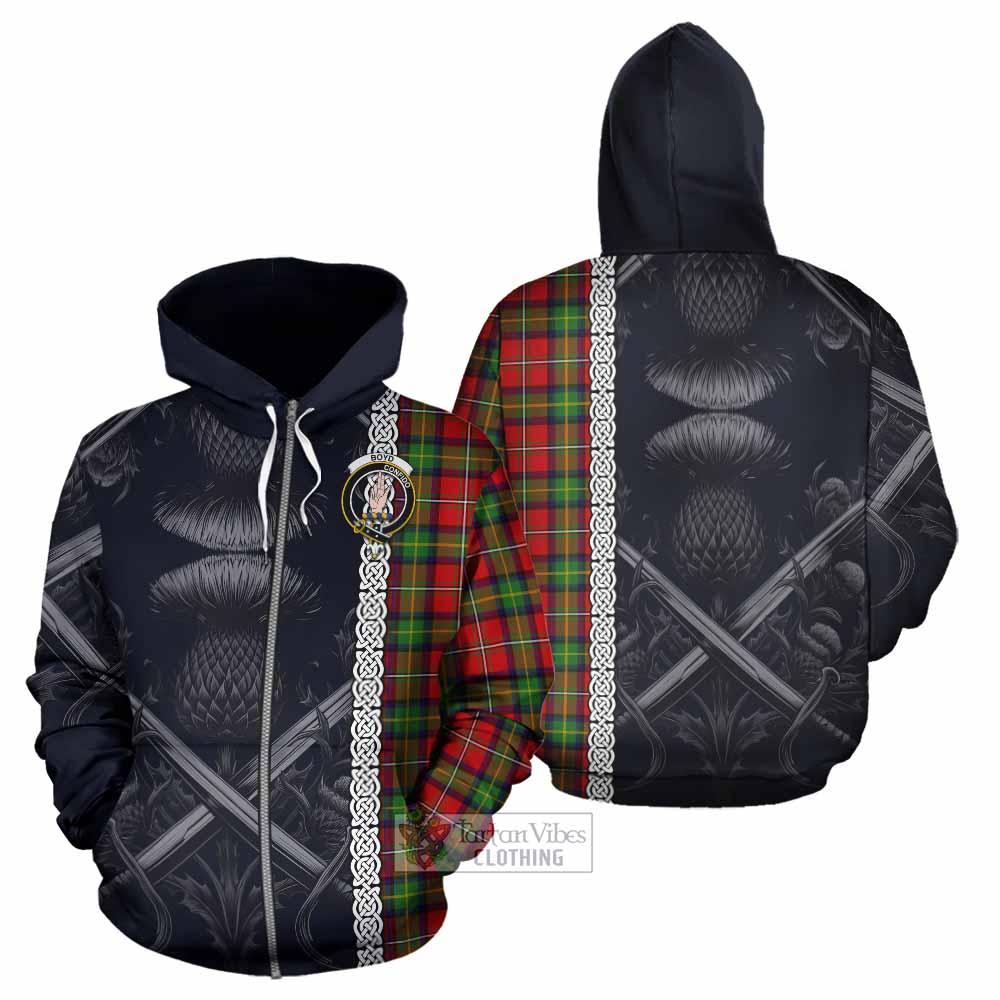 Tartan Vibes Clothing Boyd Tartan Hoodie with Family Crest Cross Sword Thistle Celtic Vibes