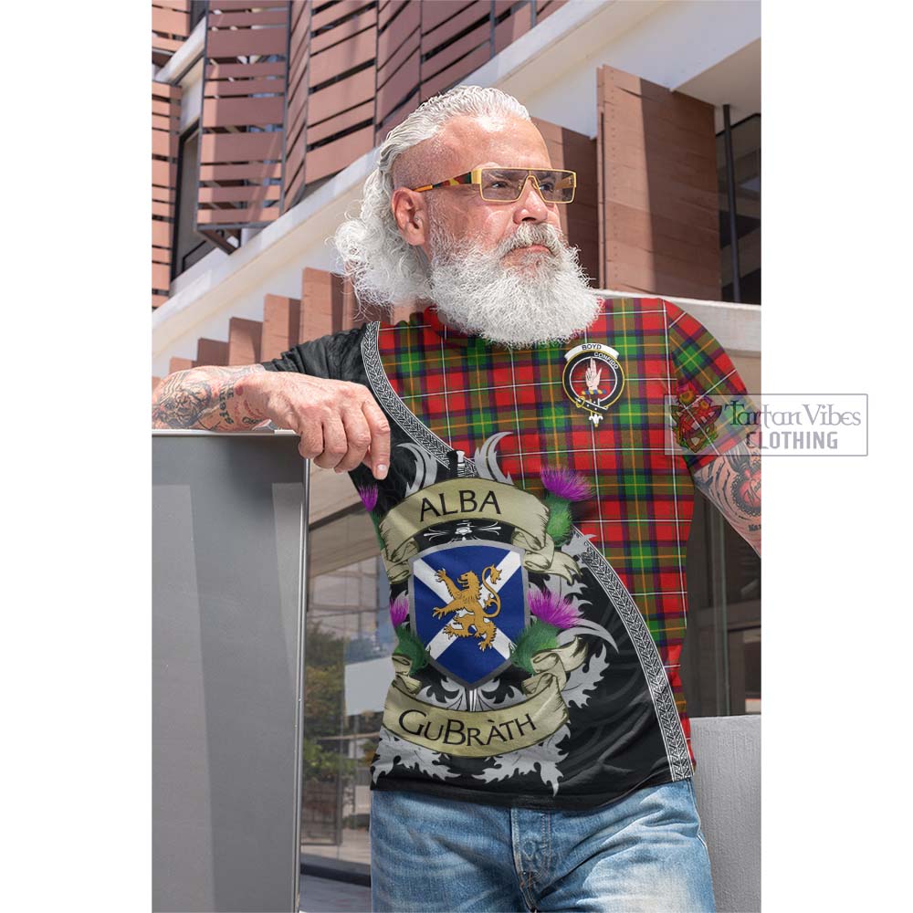 Tartan Vibes Clothing Boyd Tartan Family Crest Cotton T-shirt Lion Rampant Royal Thistle Shield Celtic Inspired
