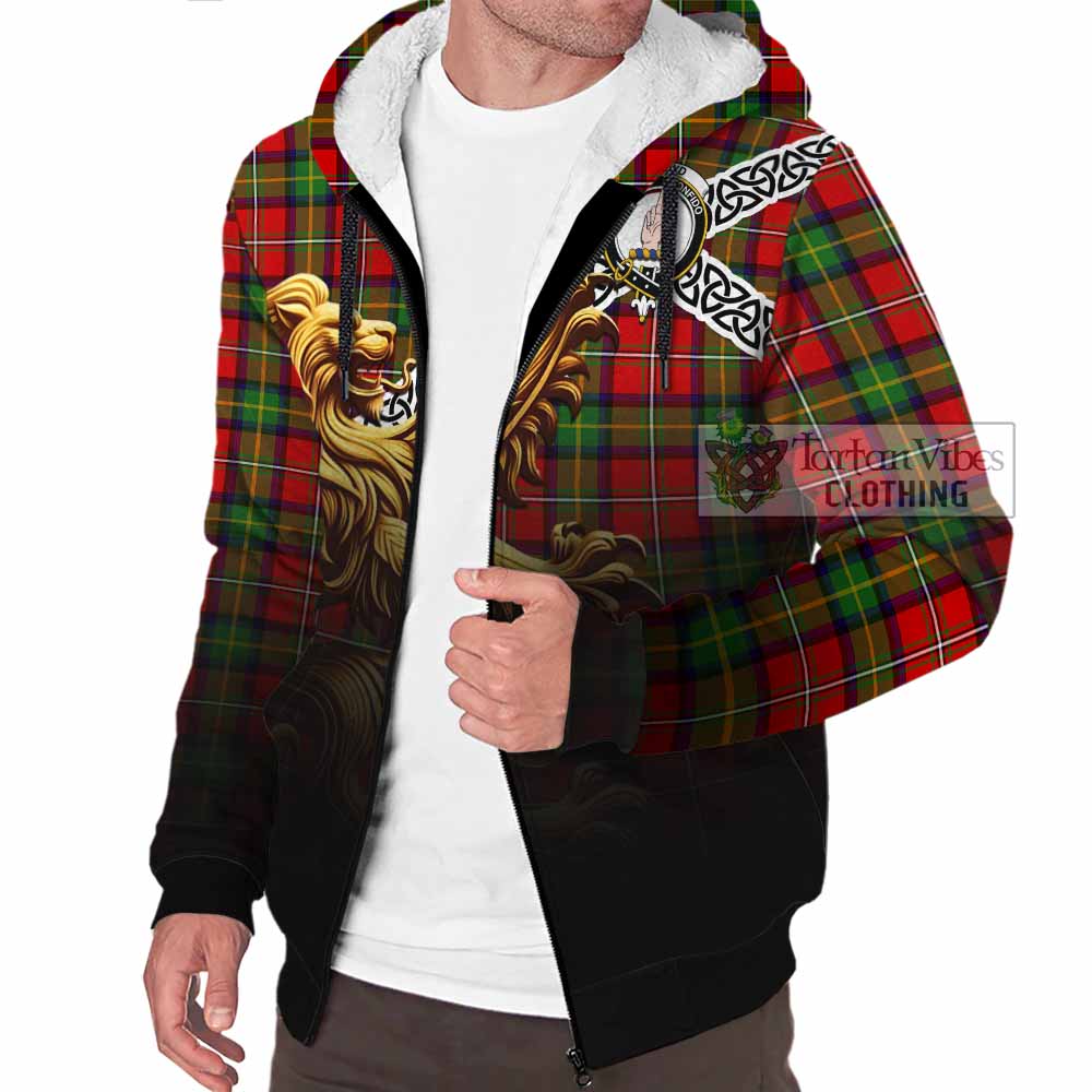 Tartan Vibes Clothing Boyd Crest Tartan Sherpa Hoodie with Golden Lion Emblem Celtic Style