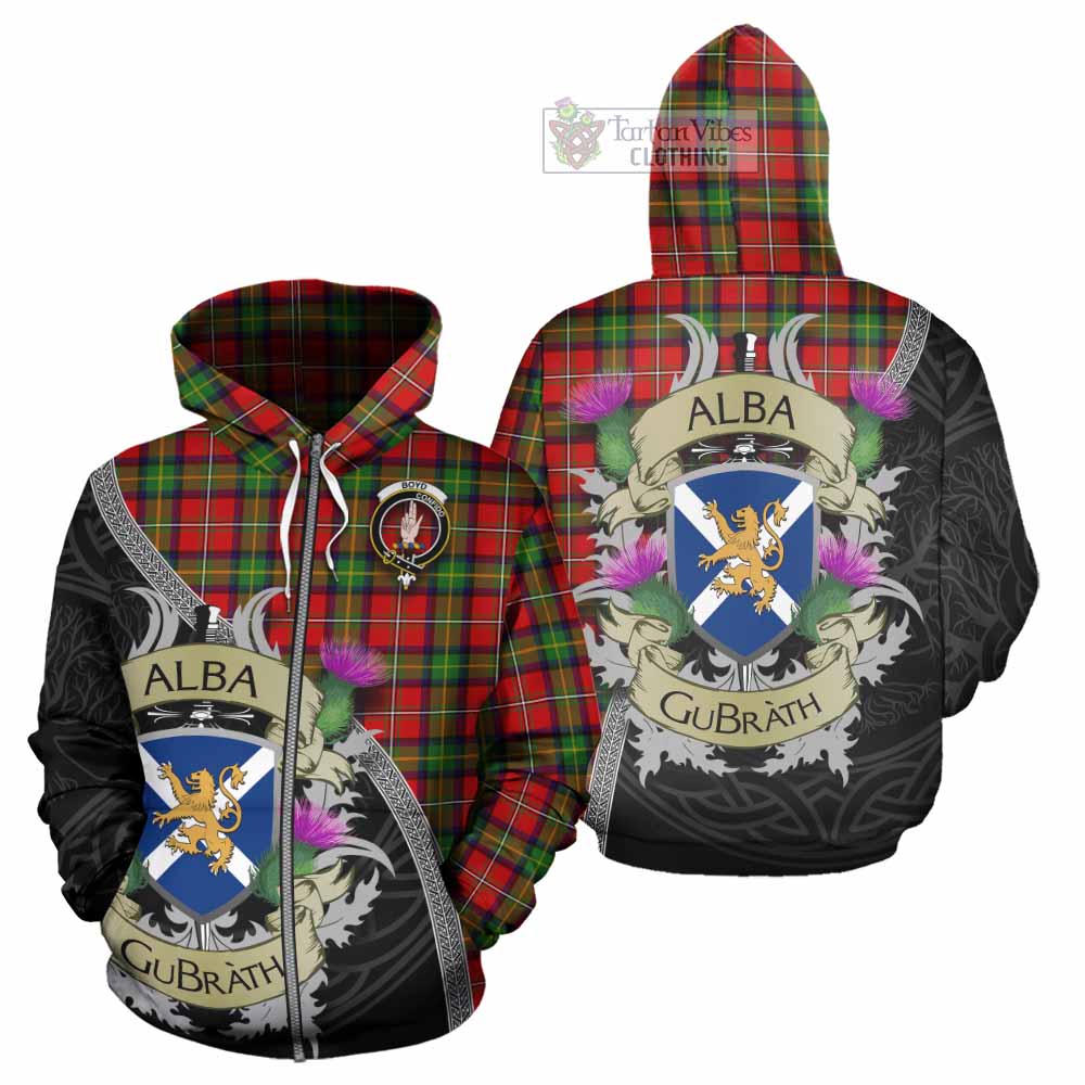 Tartan Vibes Clothing Boyd Tartan Family Crest Hoodie Lion Rampant Royal Thistle Shield Celtic Inspired