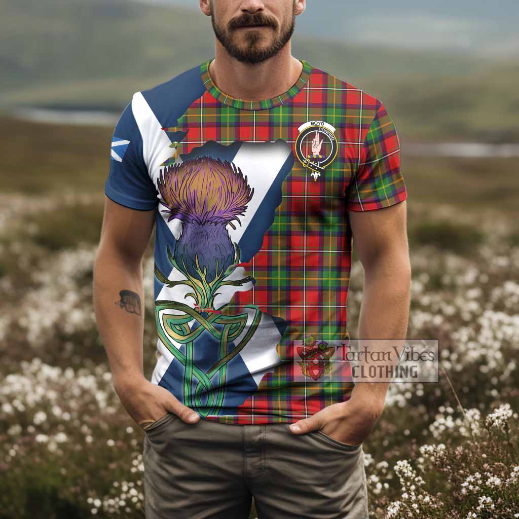 Tartan Vibes Clothing Boyd Tartan Family Crest T-Shirt Scottish Thistle Celtic Inspired
