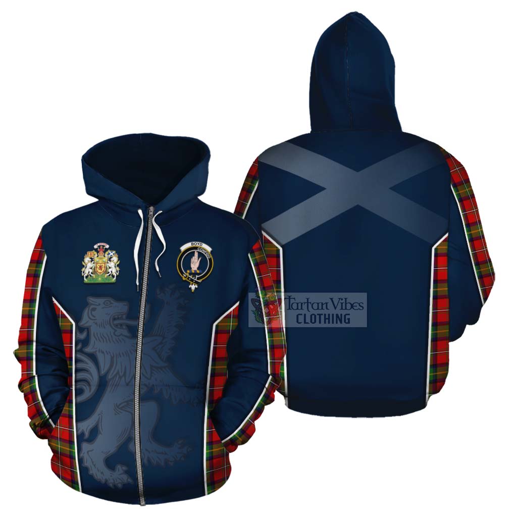 Tartan Vibes Clothing Boyd Tartan Cotton Hoodie with Family Crest and Lion Rampant Vibes Sport Style