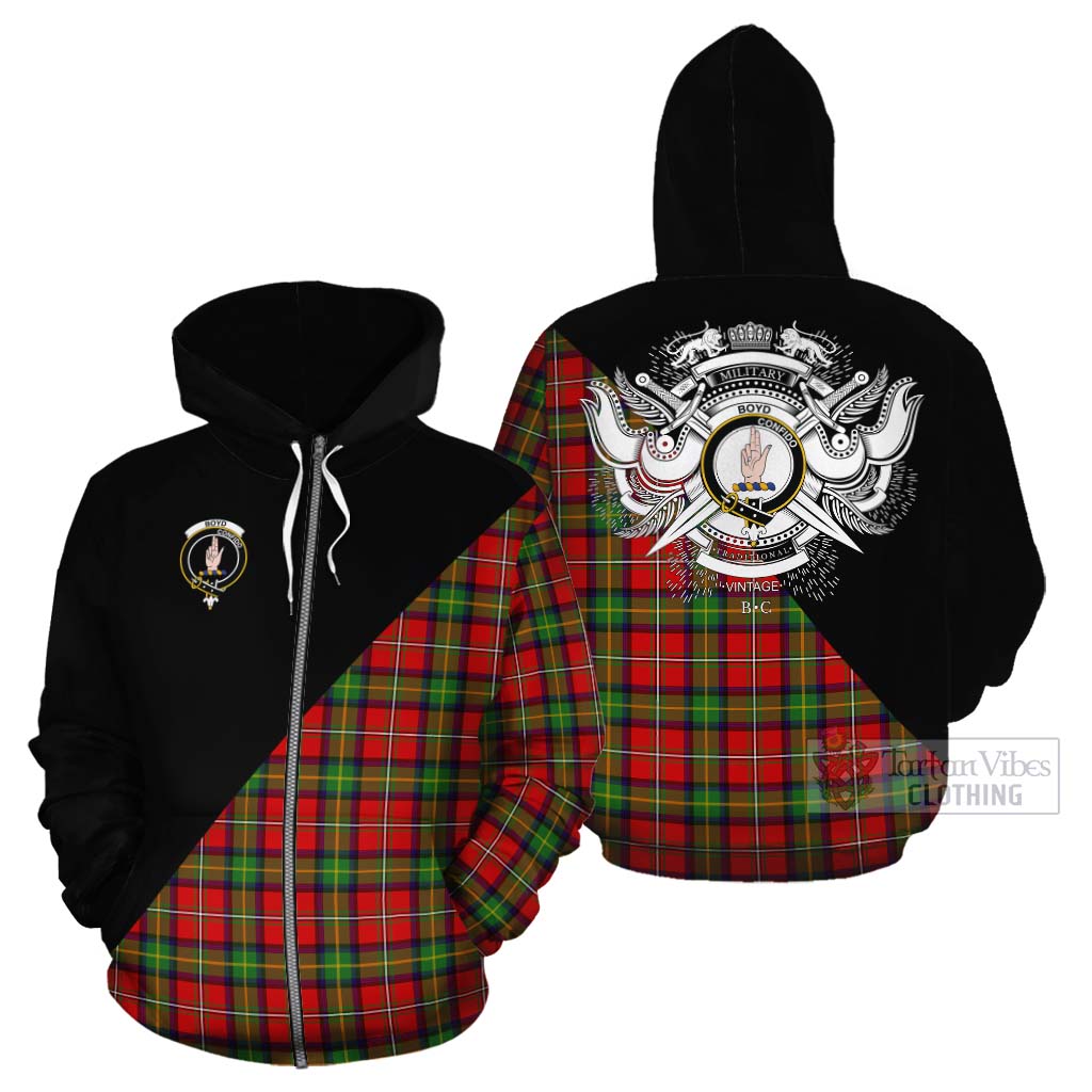 Tartan Vibes Clothing Boyd Tartan Cotton Hoodie with Family Crest and Military Logo Style