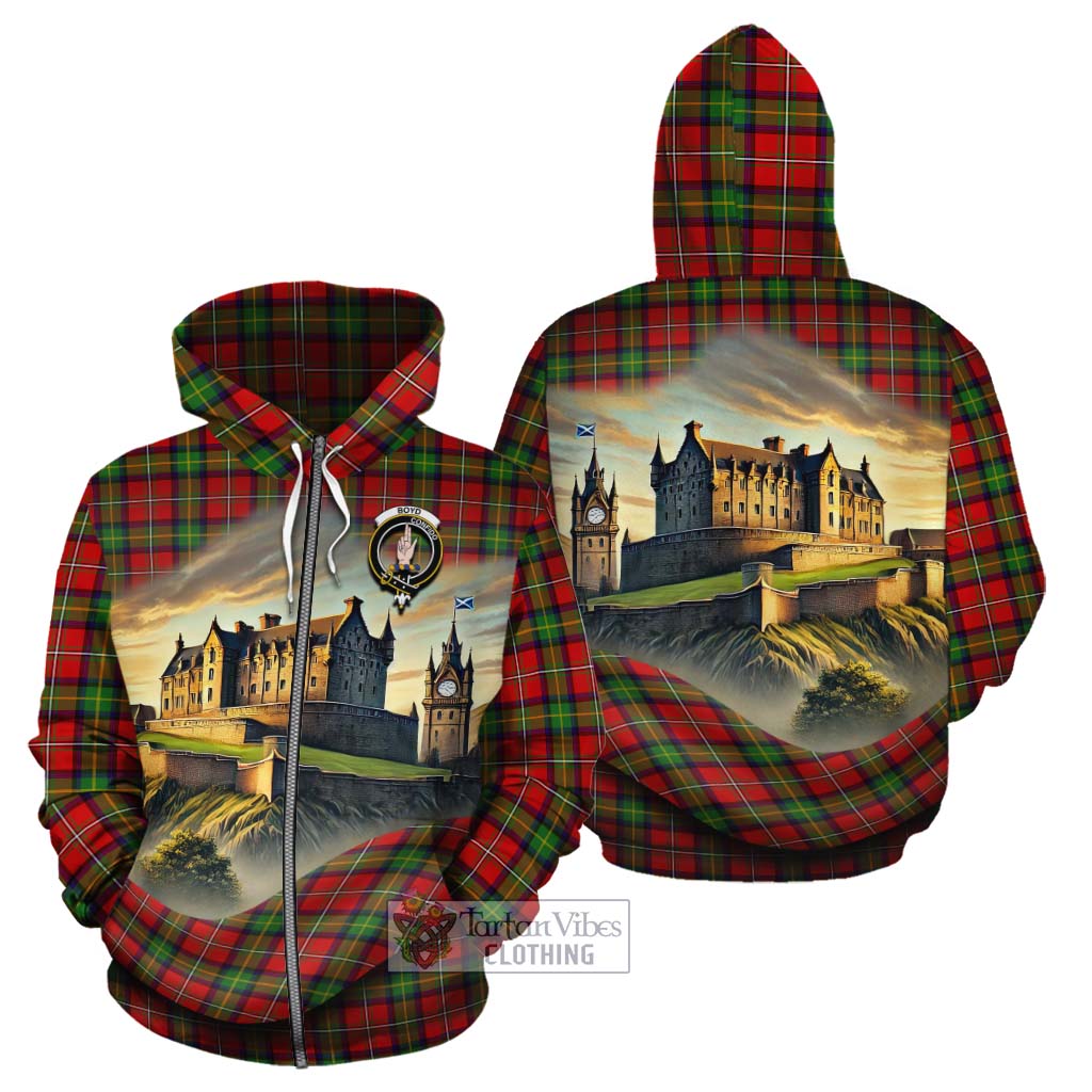 Tartan Vibes Clothing Boyd Tartan Family Crest Cotton Hoodie with Scottish Ancient Castle Style
