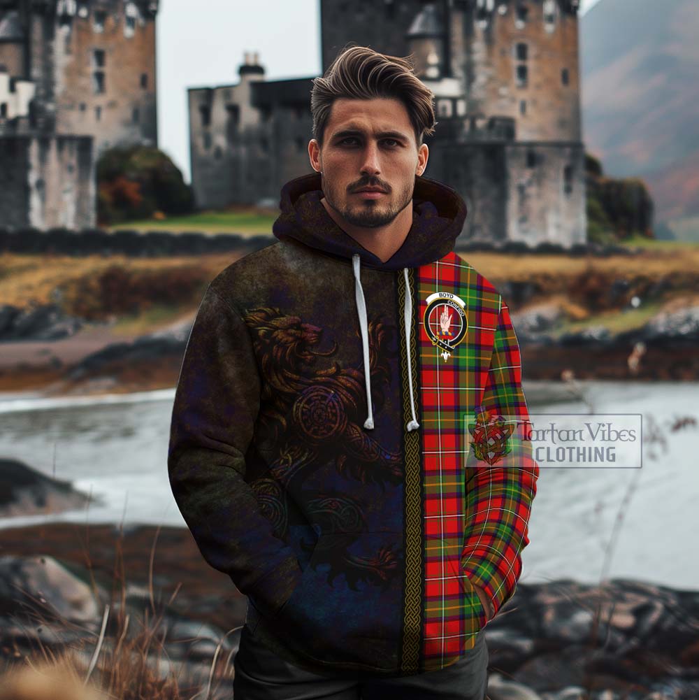 Tartan Vibes Clothing Boyd Tartan Family Crest Cotton Hoodie Alba Gu Brath Be Brave Lion Ancient Style