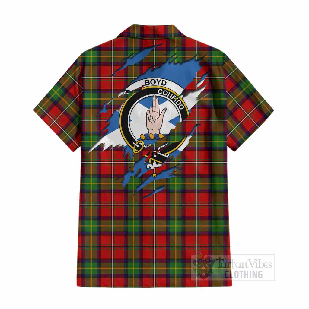 Boyd Clan Crest In Me Tartan Cotton Hawaiian Shirt Scotland Flag Style