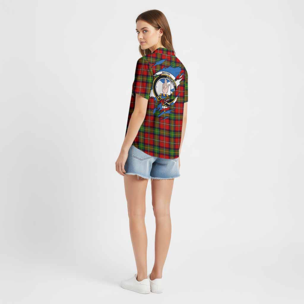 Boyd Clan Crest In Me Tartan Cotton Hawaiian Shirt Scotland Flag Style