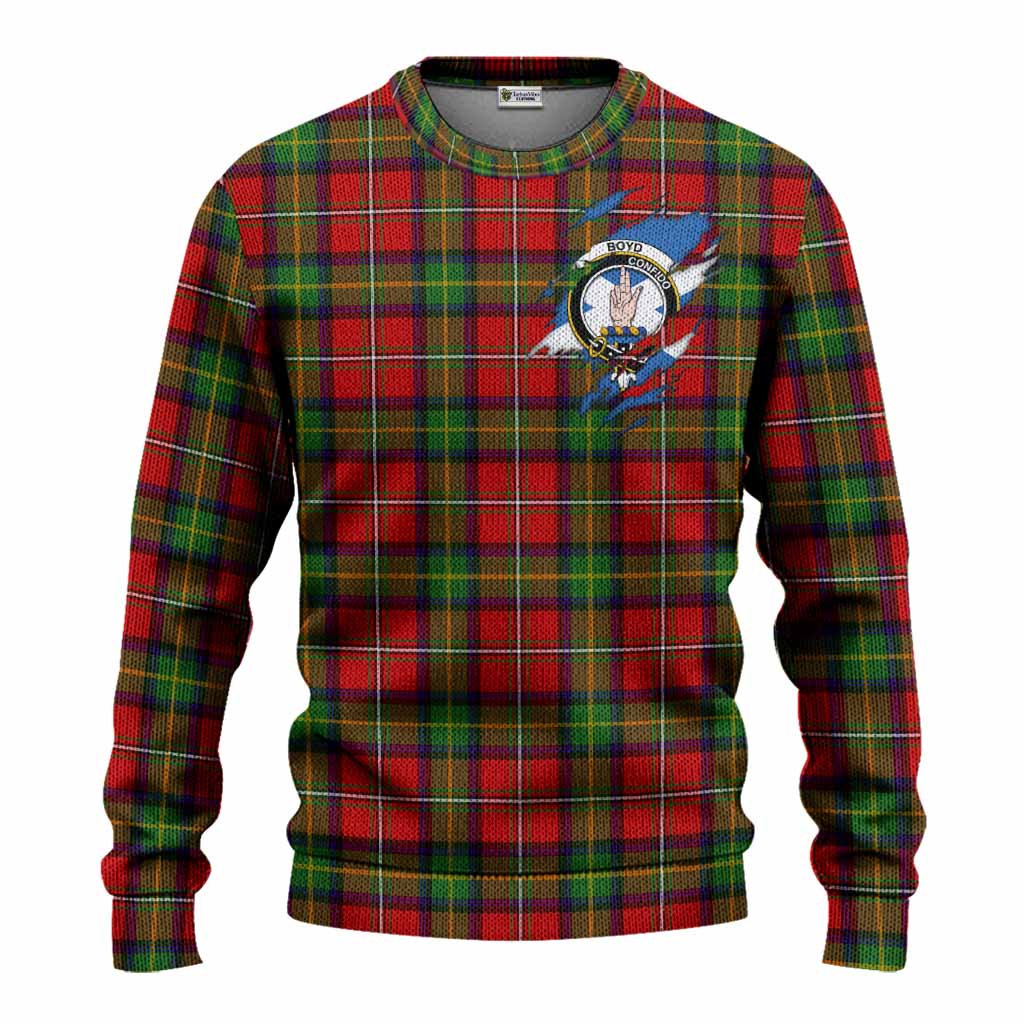 Boyd Clan Crest In Me Tartan Knitted Sweater Scotland Flag Style