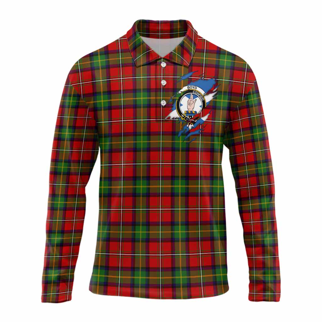 Boyd Clan Crest In Me Tartan Long Sleeve Polo Shirt Scotland Flag Style