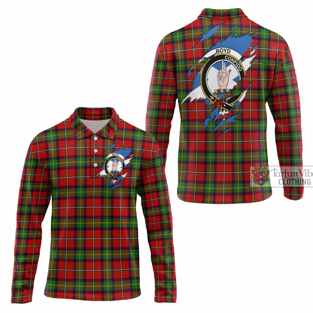 Boyd Clan Crest In Me Tartan Long Sleeve Polo Shirt Scotland Flag Style