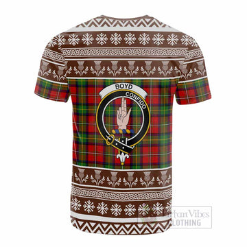 Boyd Clan Tartan Christmas Cotton T-shirt with Family Crest