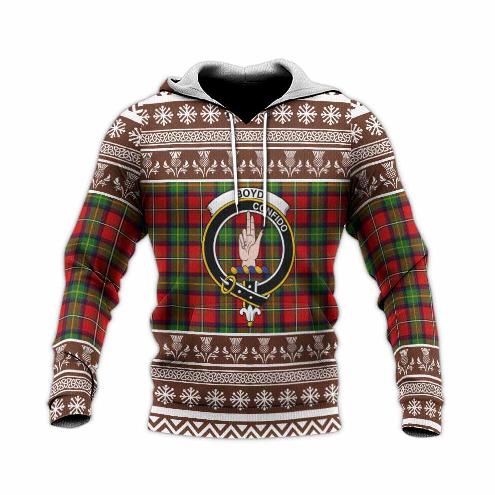 Boyd Clan Tartan Christmas Knitted Hoodie with Family Crest - Tartan Vibes Clothing