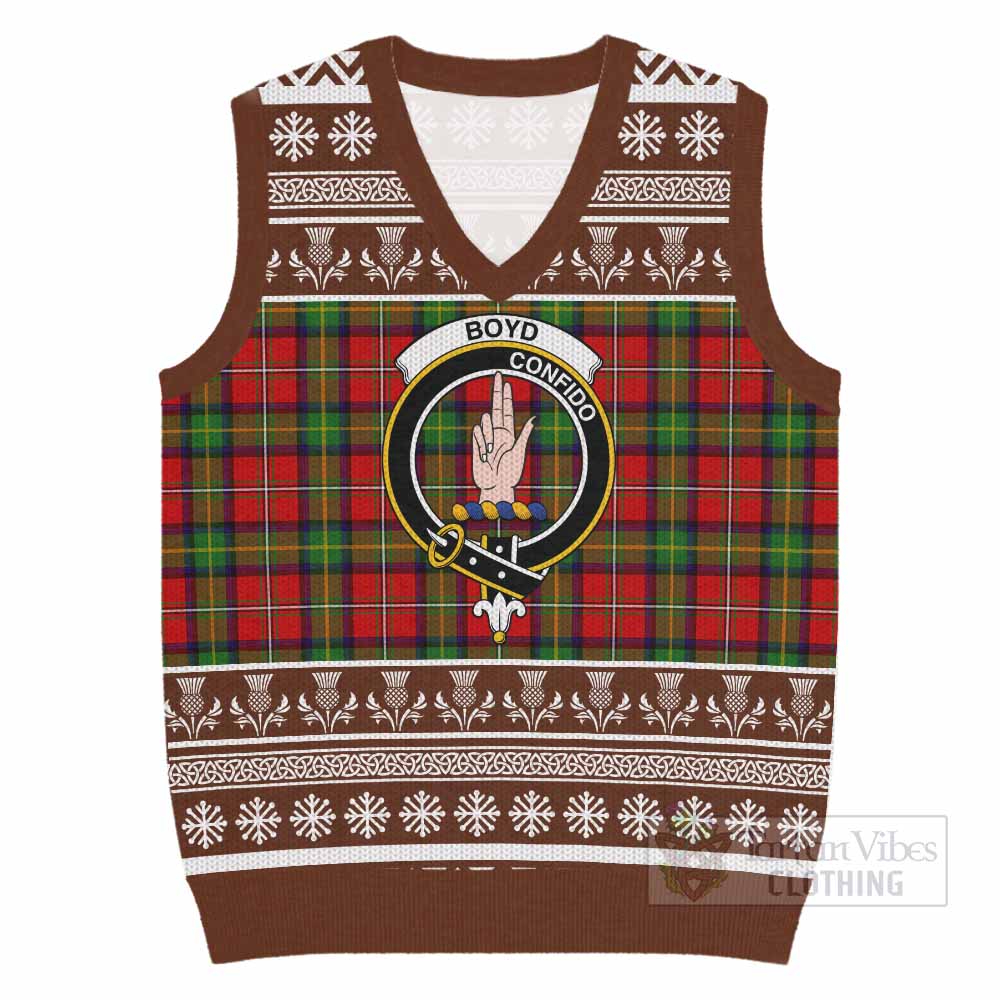 Boyd Clan Tartan Christmas Knitted V-Neck Vest with Family Crest - Tartan Vibes Clothing