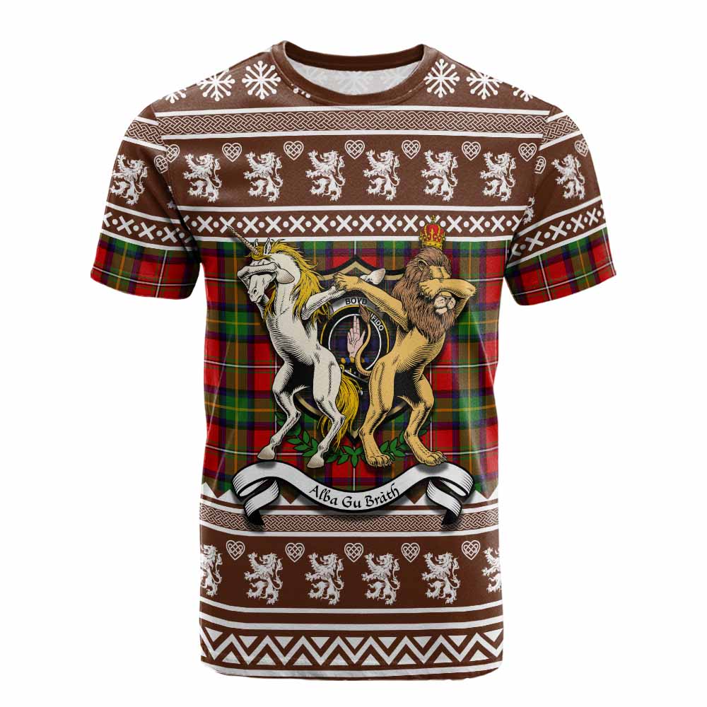 Boyd Clan Tartan Crest Christmas Cotton T-shirt Coat of Arms Funny Style - Tartan Vibes Clothing