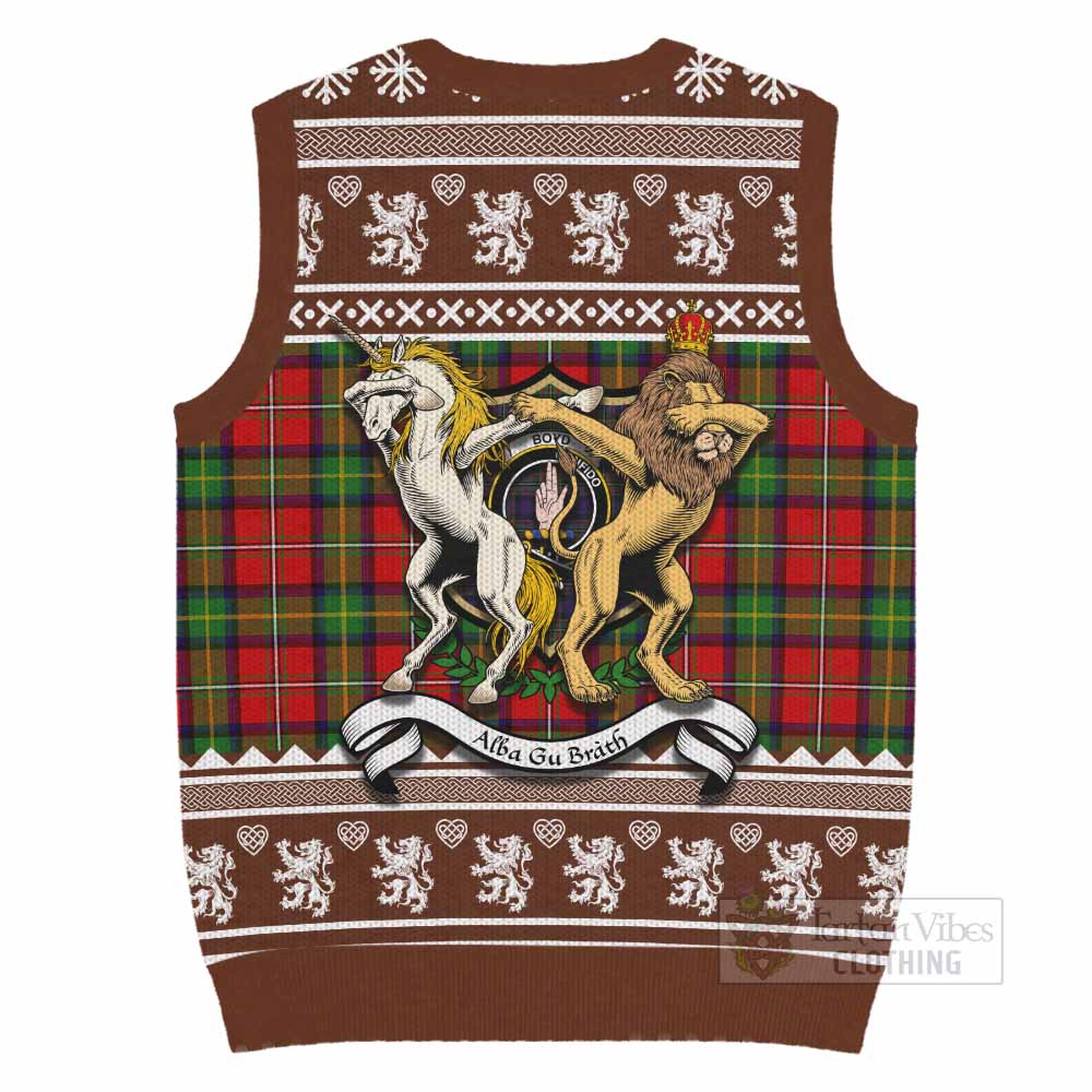 Boyd Clan Tartan Crest Christmas Knitted V-Neck Vest Coat of Arms Funny Style - Tartan Vibes Clothing