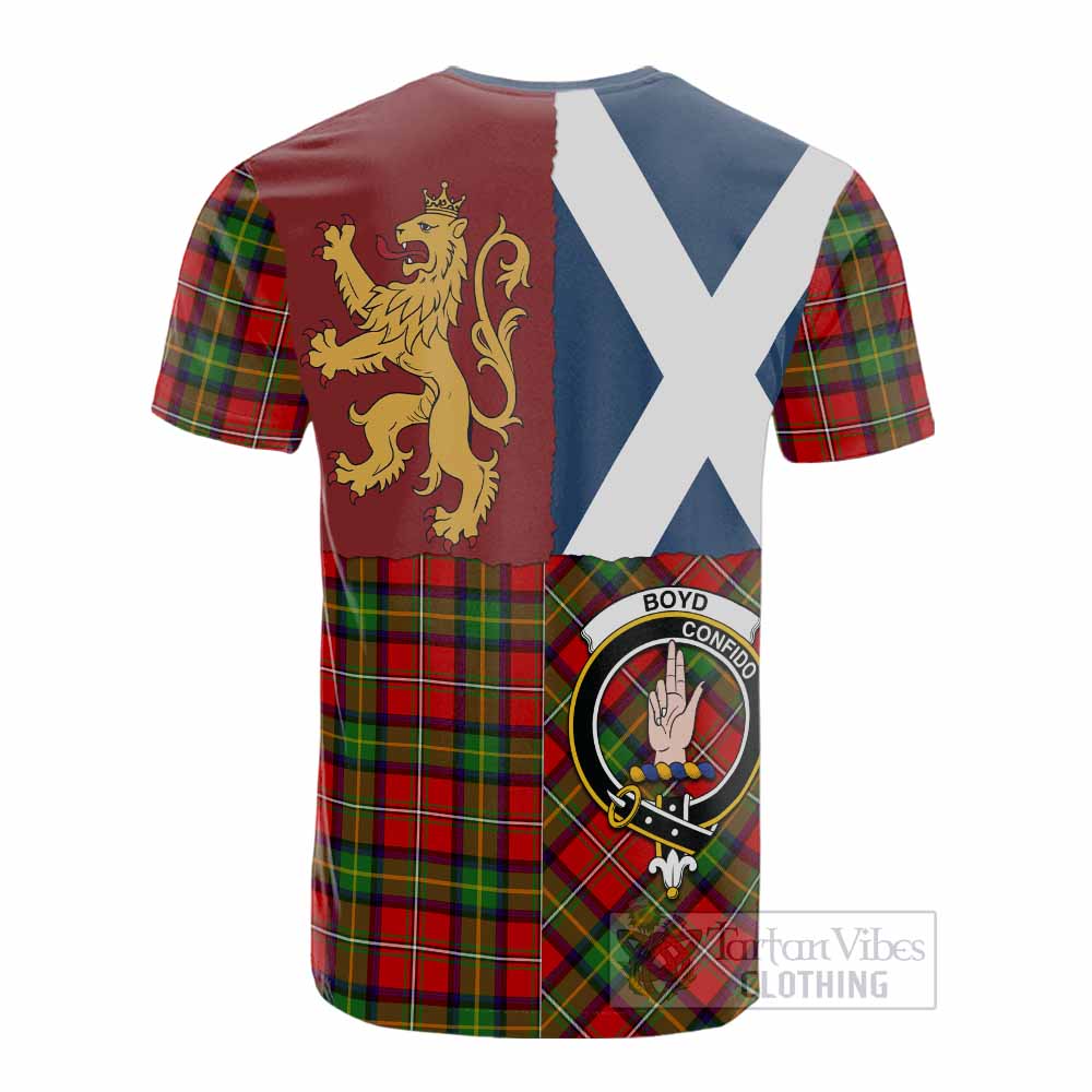 Boyd Crest Tartan Cotton T-shirt with Lion Rampant Saltire Style - Tartan Vibes Clothing
