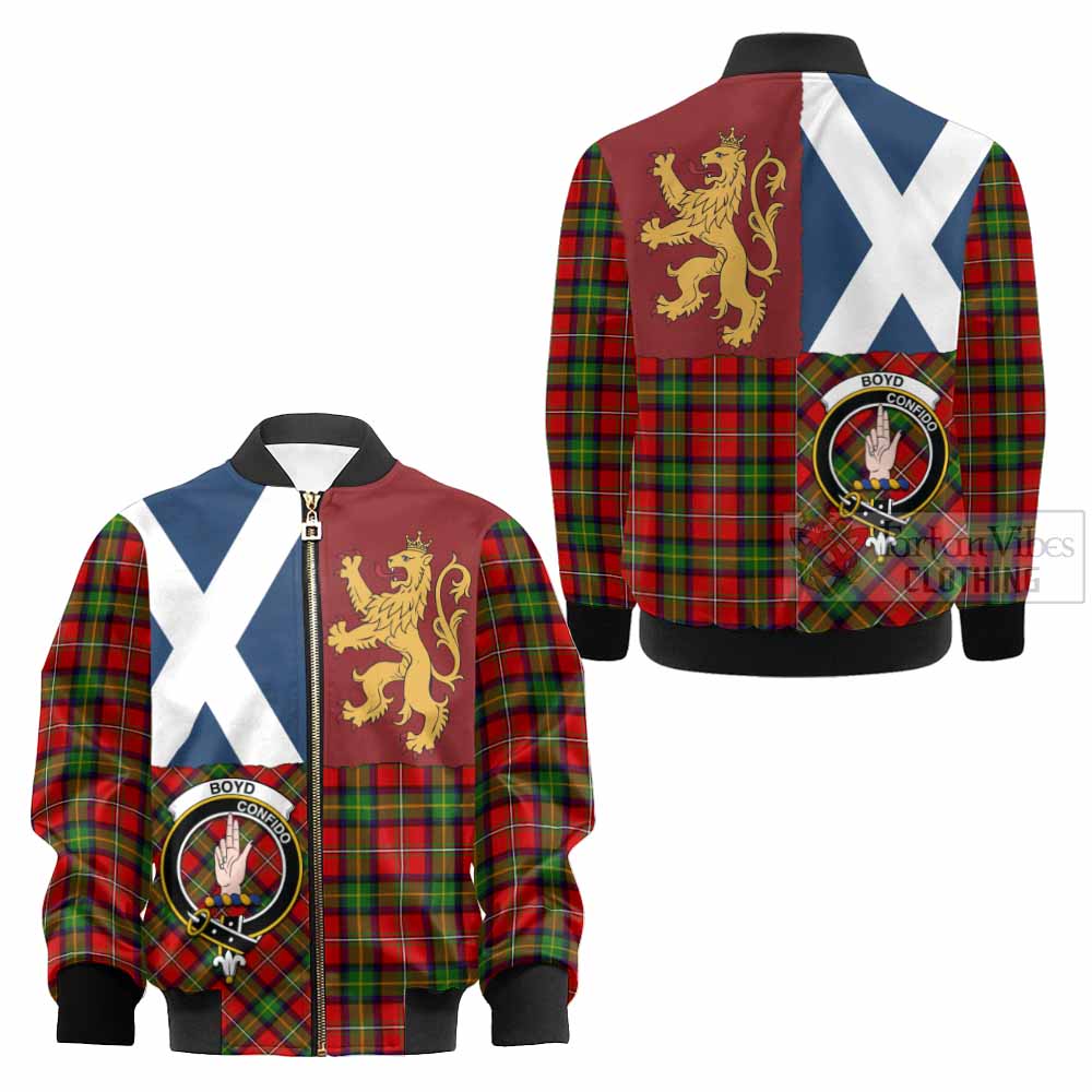 Boyd Crest Tartan Kid Bomber Jacket with Lion Rampant Saltire Style - Tartan Vibes Clothing