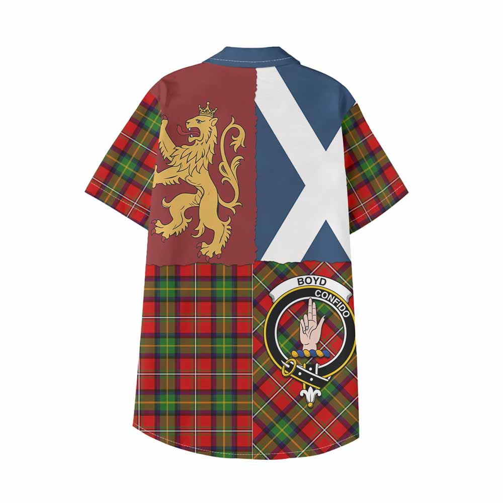 Boyd Crest Tartan Kid Hawaiian Shirt with Lion Rampant Saltire Style - Tartan Vibes Clothing