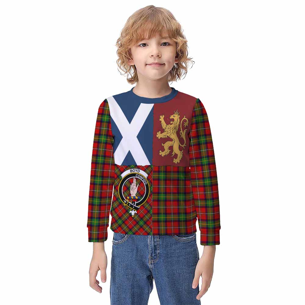 Boyd Crest Tartan Kid Knitted Sweatshirt with Lion Rampant Saltire Style - Tartan Vibes Clothing