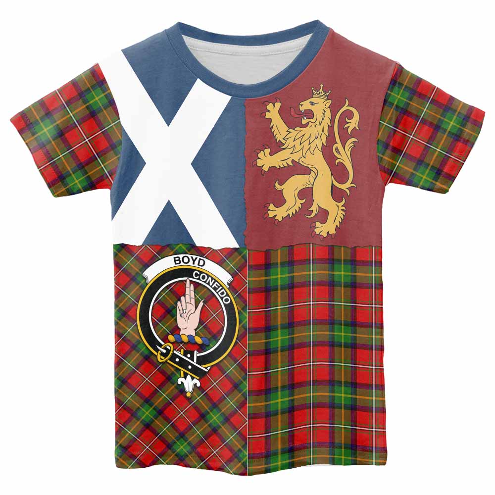 Boyd Crest Tartan Kid T-shirt with Lion Rampant Saltire Style - Tartan Vibes Clothing