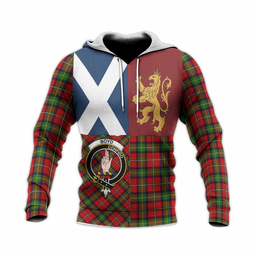 Boyd Crest Tartan Knitted Hoodie with Lion Rampant Saltire Style