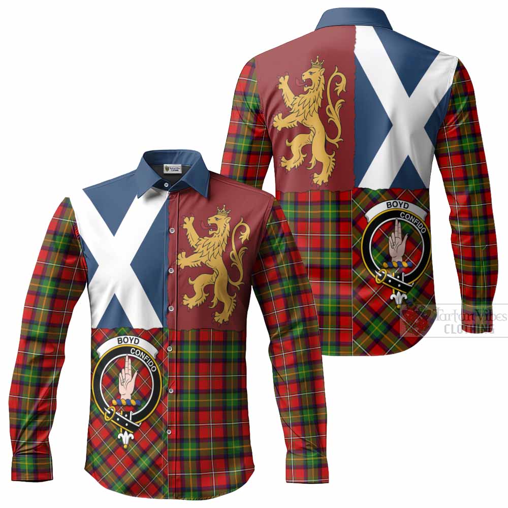 Boyd Crest Tartan Long Sleeve Button Shirts with Lion Rampant Saltire Style