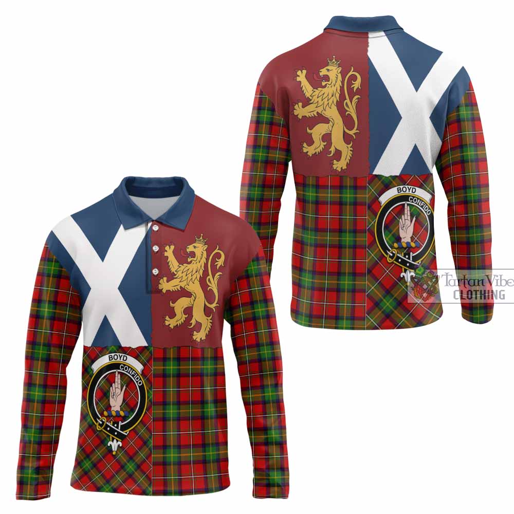 Boyd Crest Tartan Long Sleeve Polo Shirt with Lion Rampant Saltire Style