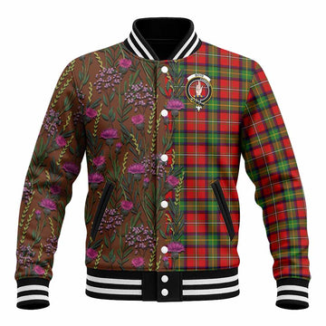 Boyd Family Crest Tartan Baseball Jacket Scottish Thistle Flower Pattern Half Style
