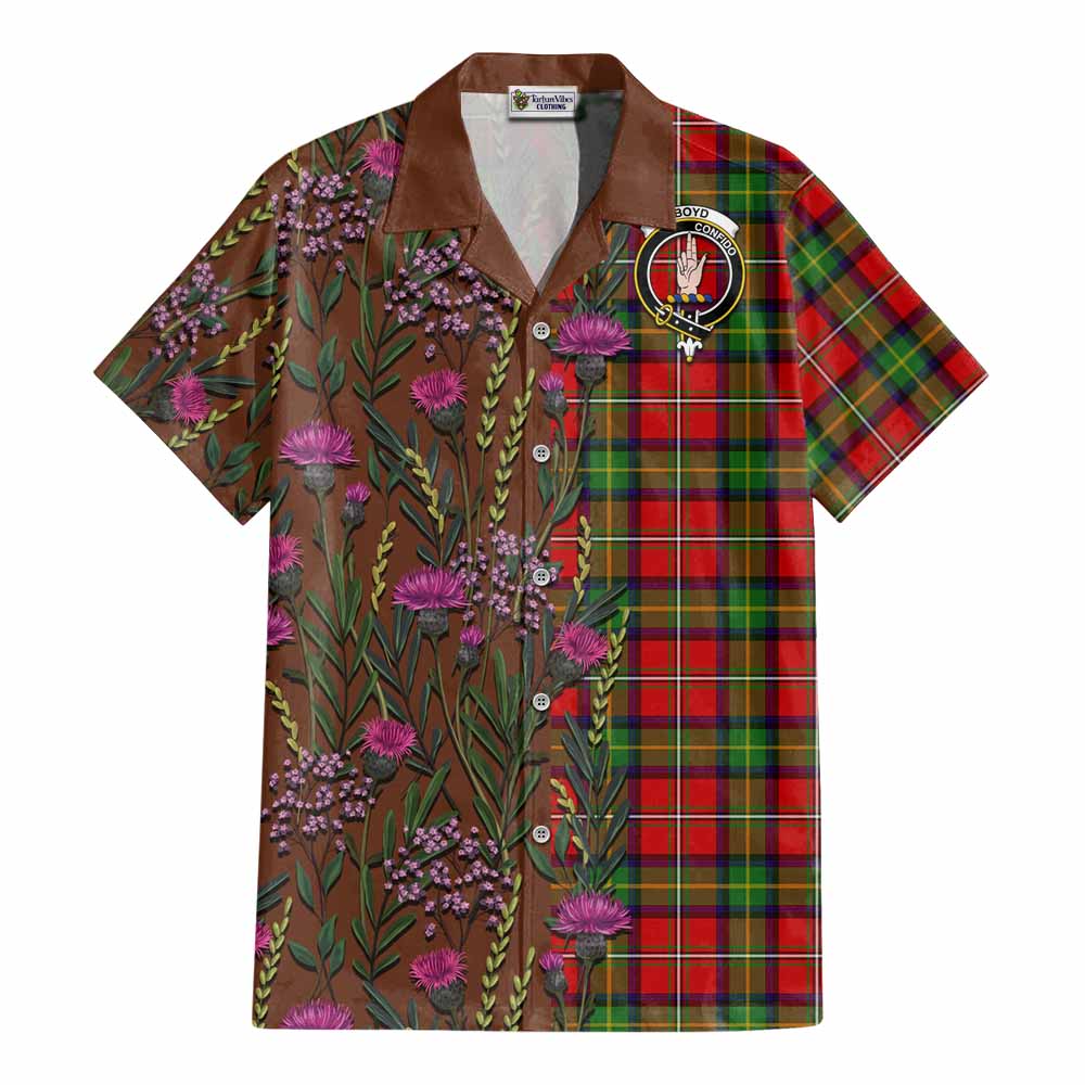 Boyd Family Crest Tartan Cotton Hawaiian Shirt Scottish Thistle Flower Pattern Half Style - Tartan Vibes Clothing