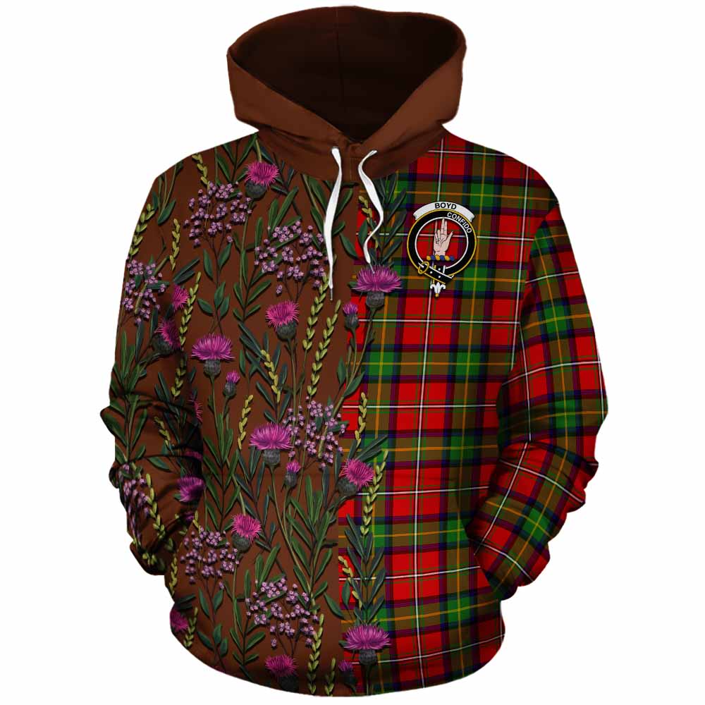 Boyd Family Crest Tartan Cotton Hoodie Scottish Thistle Flower Pattern Half Style - Tartan Vibes Clothing