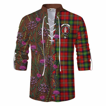 Boyd Family Crest Tartan Ghillie Shirt Scottish Thistle Flower Pattern Half Style
