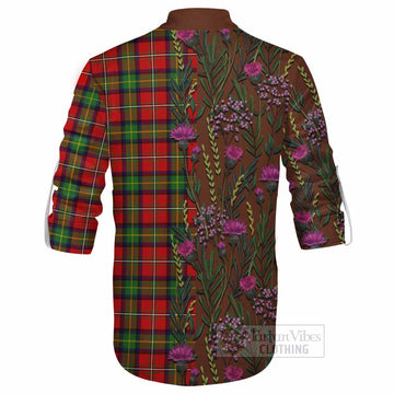 Boyd Family Crest Tartan Ghillie Shirt Scottish Thistle Flower Pattern Half Style