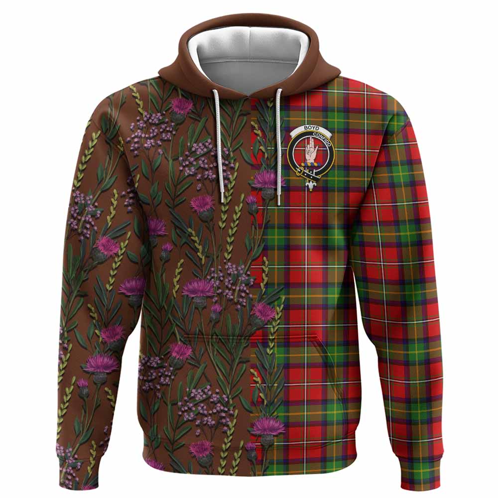 Boyd Family Crest Tartan Hoodie Scottish Thistle Flower Pattern Half Style - Tartan Vibes Clothing