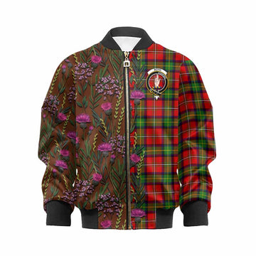 Boyd Family Crest Tartan Kid Bomber Jacket Scottish Thistle Flower Pattern Half Style