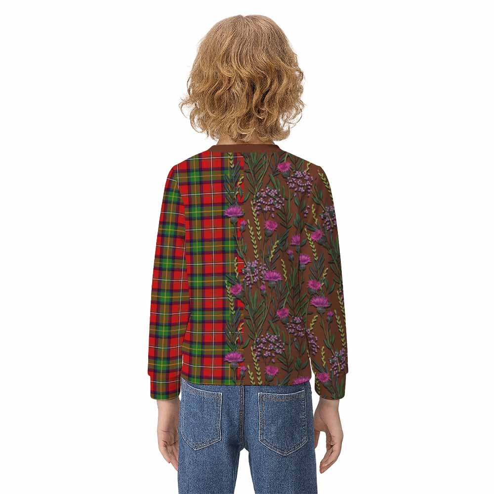 Boyd Family Crest Tartan Kid Knitted Sweatshirt Scottish Thistle Flower Pattern Half Style - Tartan Vibes Clothing