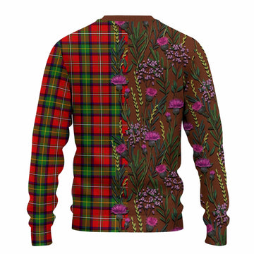 Boyd Family Crest Tartan Knitted Sweater Scottish Thistle Flower Pattern Half Style - Tartan Vibes Clothing