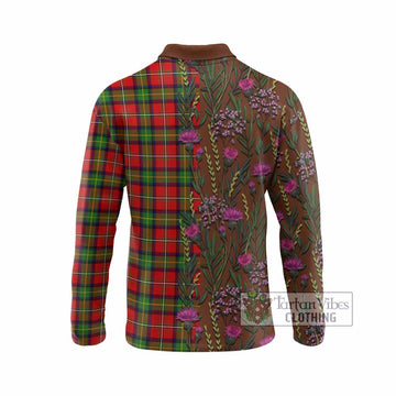 Boyd Family Crest Tartan Long Sleeve Polo Shirt Scottish Thistle Flower Pattern Half Style