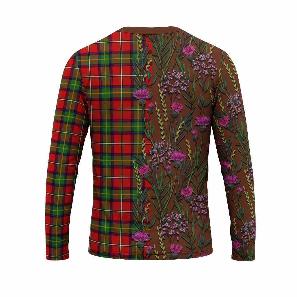 Boyd Family Crest Tartan Long Sleeve T-Shirt Scottish Thistle Flower Pattern Half Style - Tartan Vibes Clothing