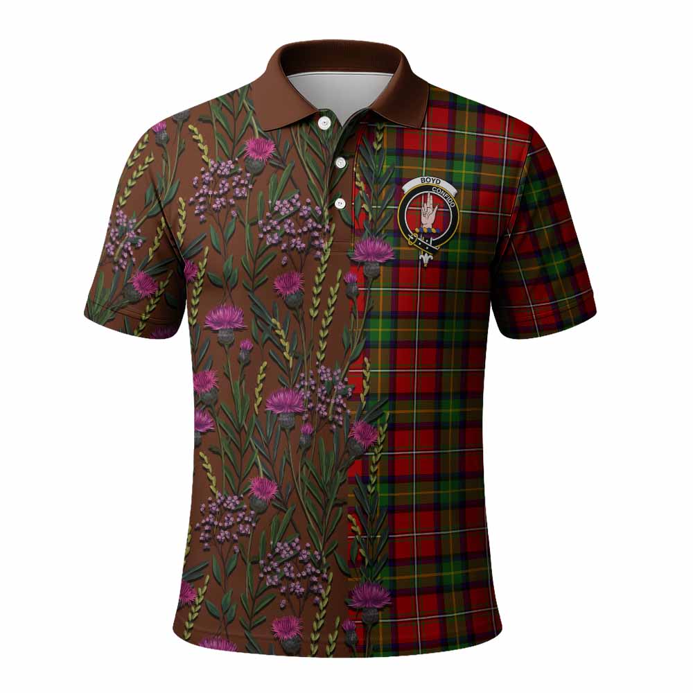 Boyd Family Crest Tartan Polo Shirt Scottish Thistle Flower Pattern Half Style - Tartan Vibes Clothing