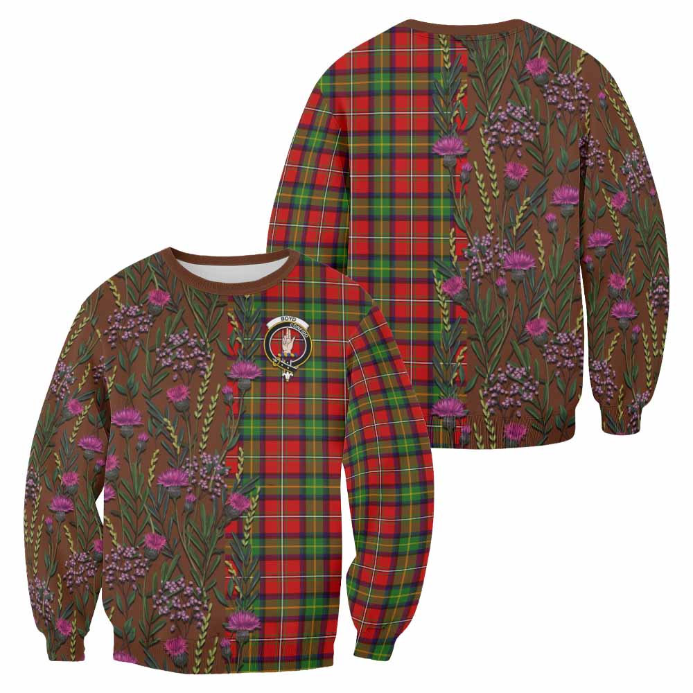 Boyd Family Crest Tartan Sweatshirt Scottish Thistle Flower Pattern Half Style - Tartan Vibes Clothing