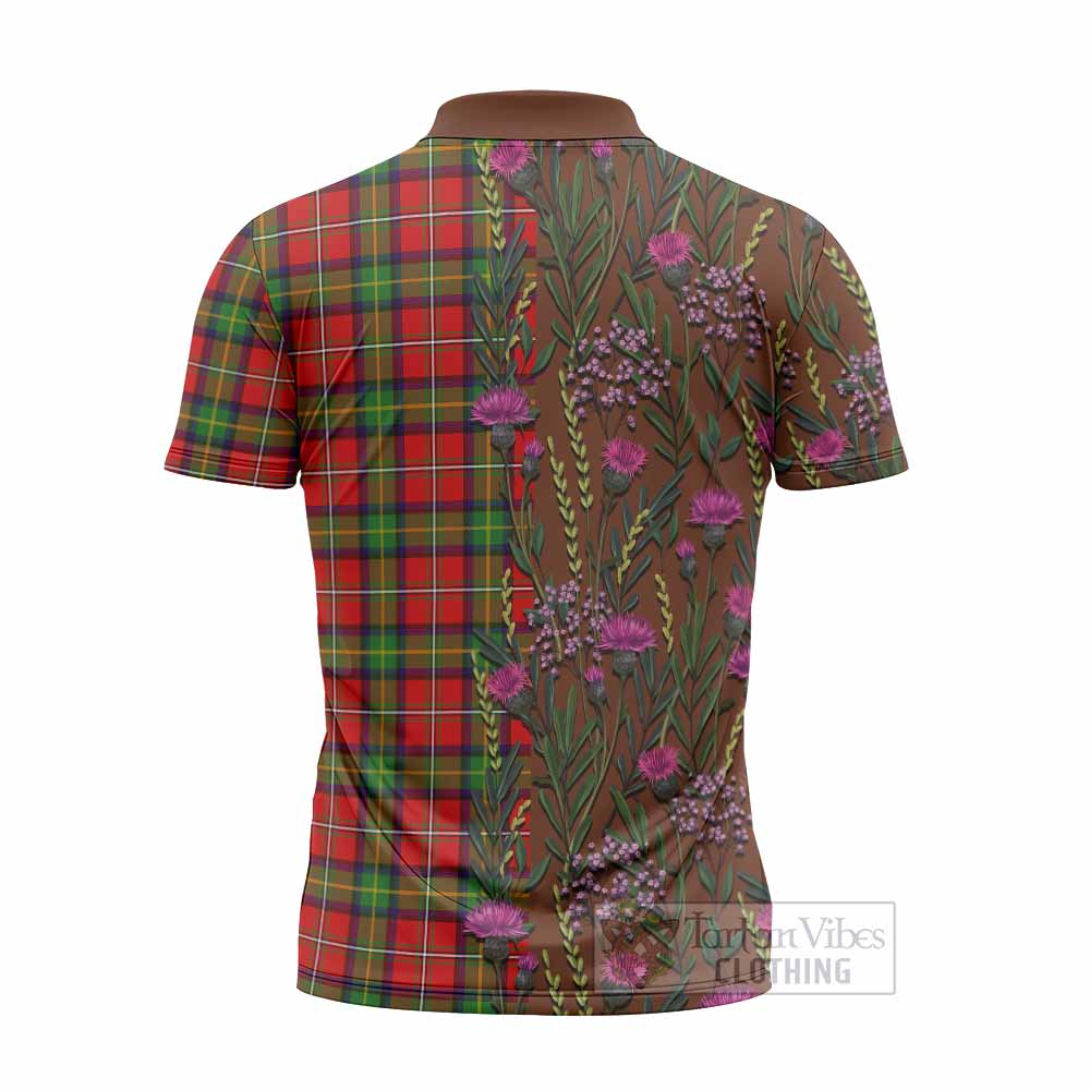 Boyd Family Crest Tartan Zipper Polo Shirt Scottish Thistle Flower Pattern Half Style - Tartan Vibes Clothing