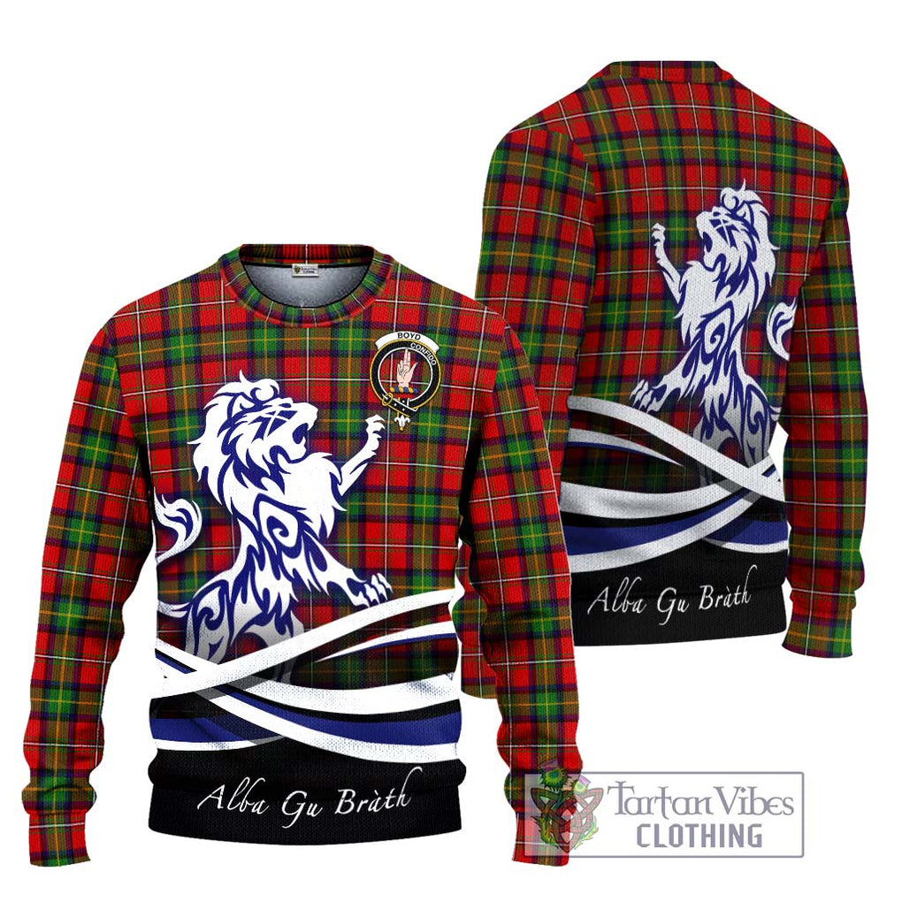 Boyd Tartan Knitted Sweater with Alba Gu Brath Regal Lion Emblem Unisex - Tartanvibesclothing Shop