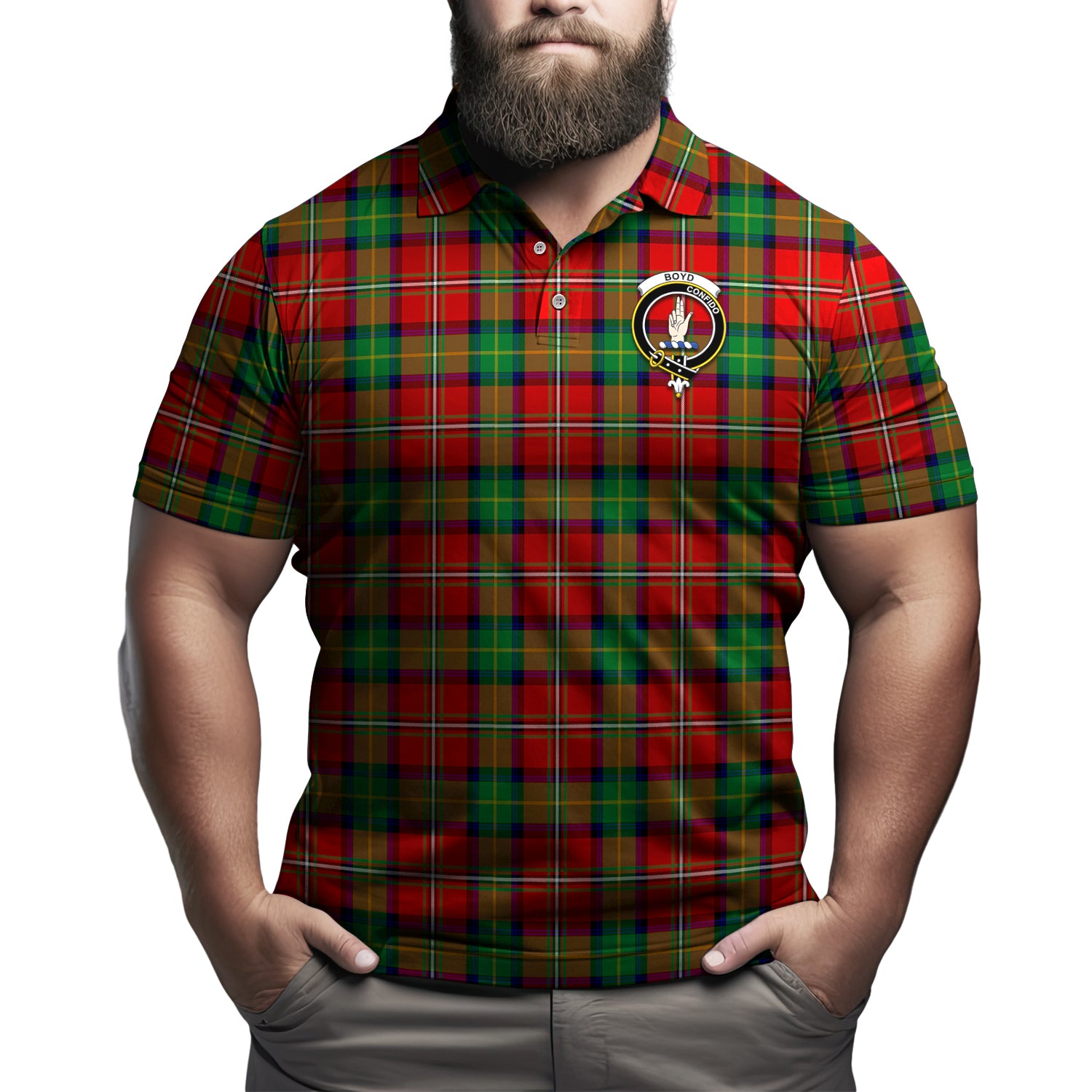 Boyd Modern Tartan Men's Polo Shirt with Family Crest - Tartanvibesclothing