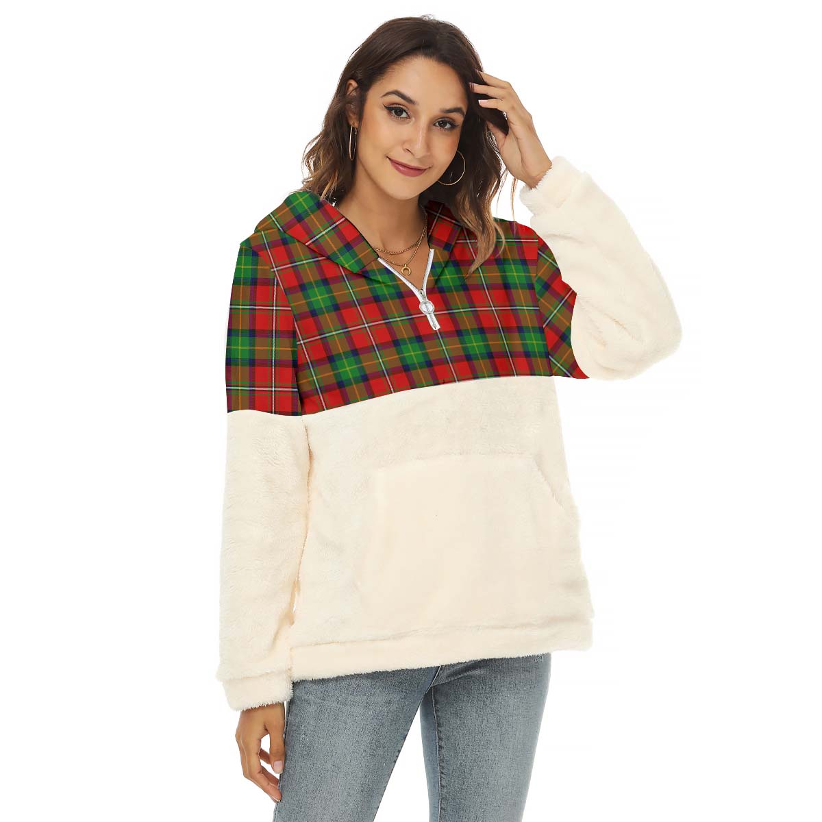 Boyd Tartan Women's Borg Fleece Hoodie With Half Zip Female - Tartan Vibes Clothing