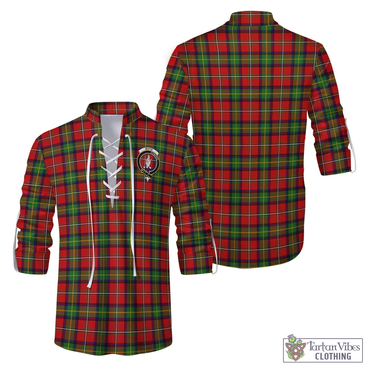 Tartan Vibes Clothing Boyd Modern Tartan Men's Scottish Traditional Jacobite Ghillie Kilt Shirt with Family Crest