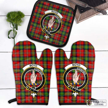Boyd Tartan Combo Oven Mitt & Pot-Holder with Family Crest Combo 1 Oven Mitt & 1 Pot-Holder Black - Tartan Vibes Clothing