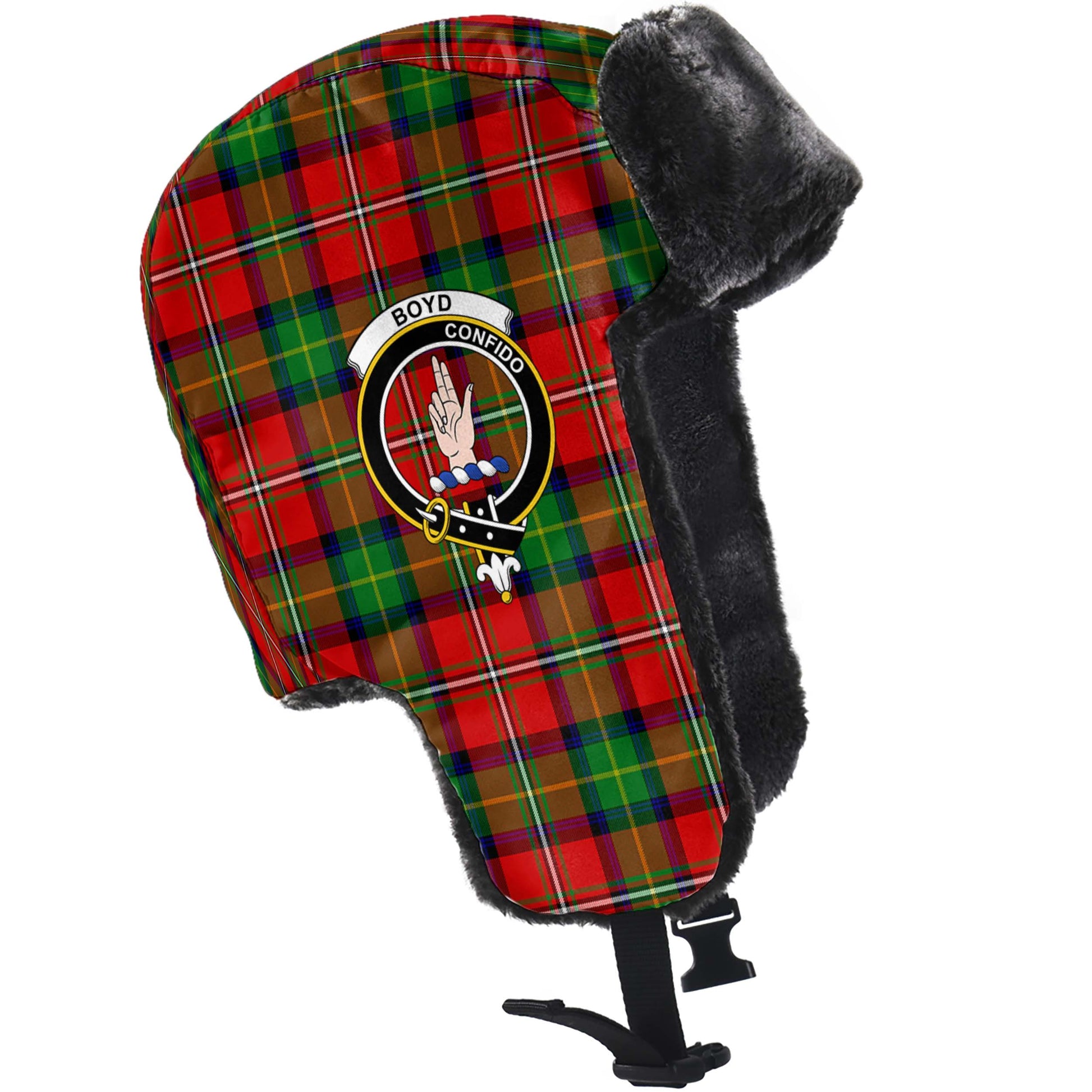 Boyd Tartan Winter Trapper Hat with Family Crest - Tartan Vibes Clothing