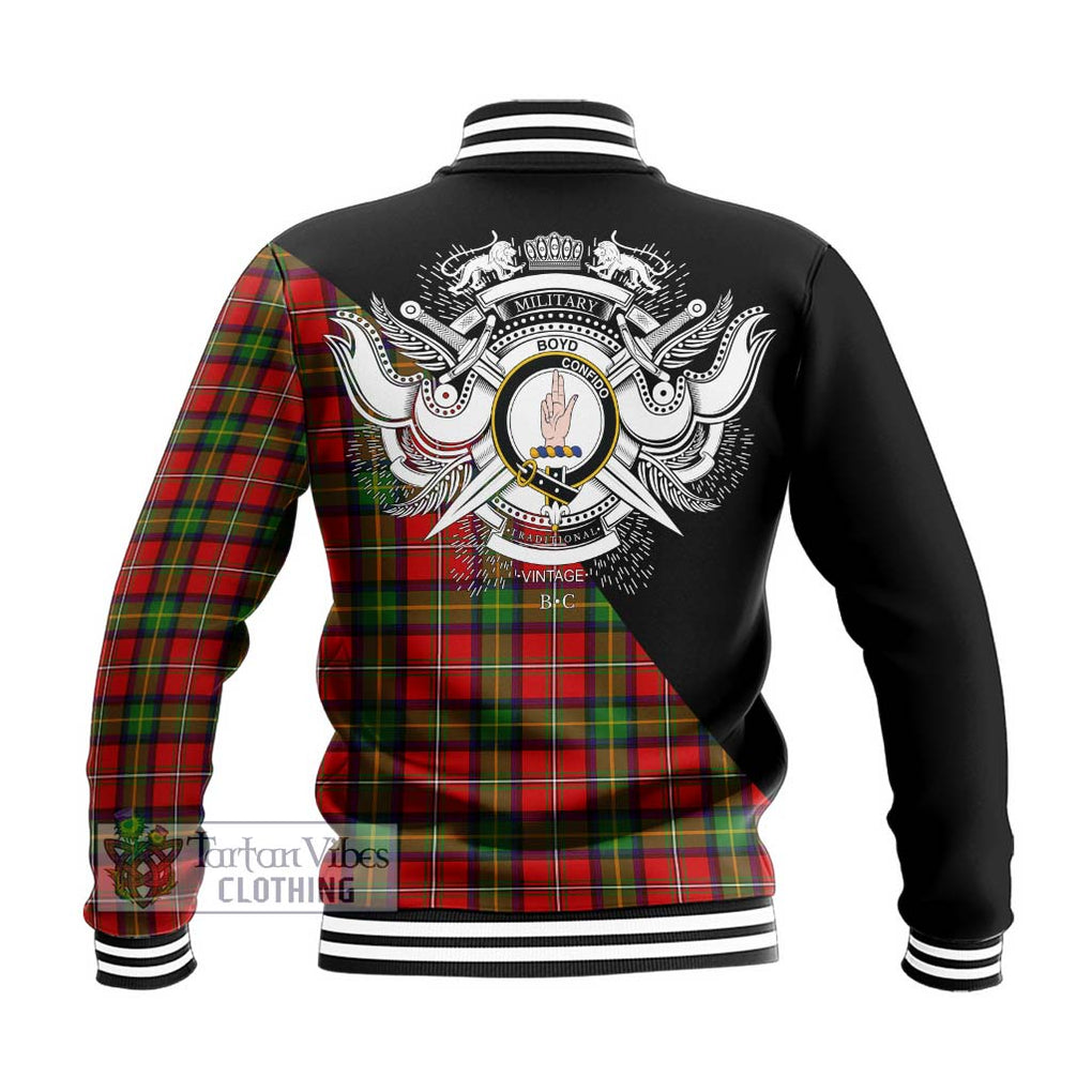 Boyd Tartan Baseball Jacket with Family Crest and Military Logo Style - Tartan Vibes Clothing