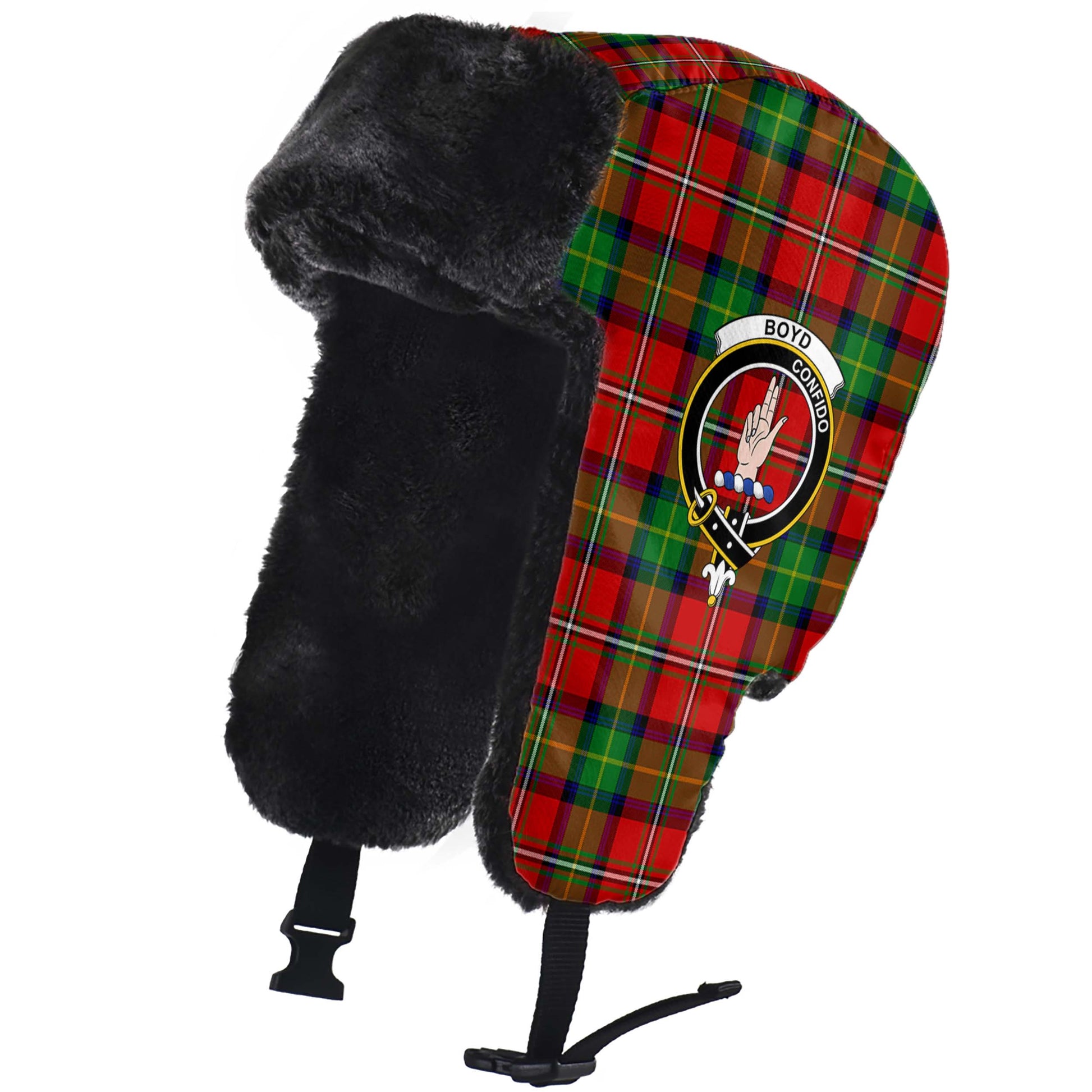Boyd Tartan Winter Trapper Hat with Family Crest - Tartan Vibes Clothing